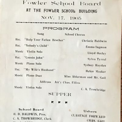 Program of Reception by Fowler School Board, 1905