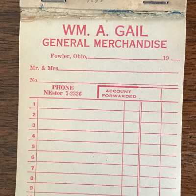 Wm. A. Gail General Merchandise Receipt Book