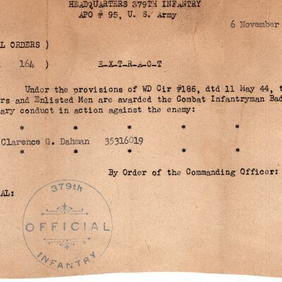Dahman Military Award Notification, 1944
