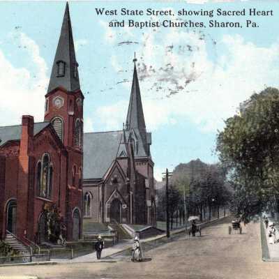 Sacred Heart and Baptist Church Postcard, 1918