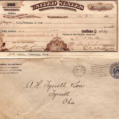 A Check and Envelope to A. H. Tyrrell and Son, 1912