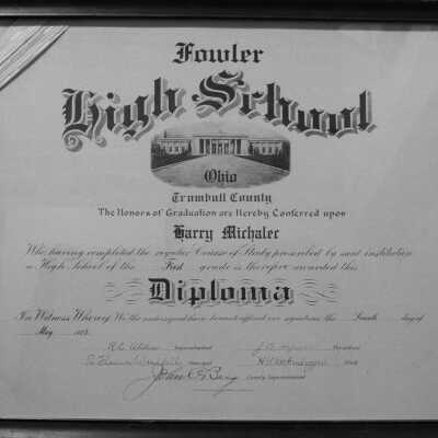 Diploma of Harry Michalec, 1925