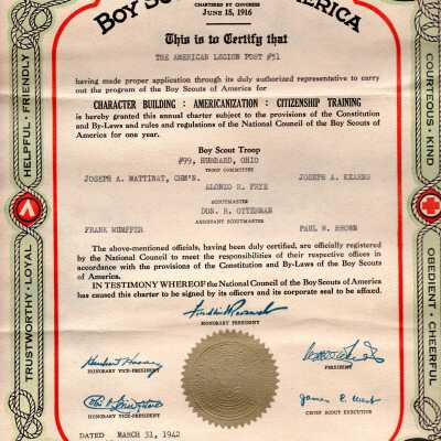Boy Scout Troop #99 1942 charter