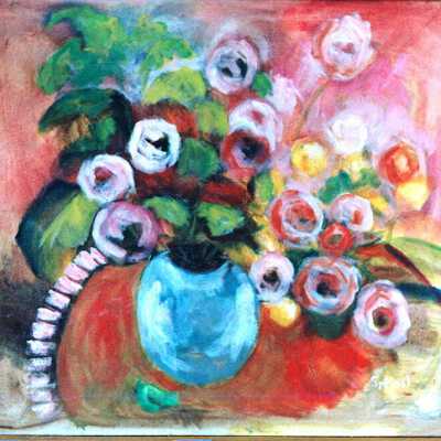 Untitled (flowers in blue vase)