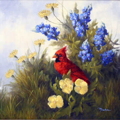 Untitled (red bird with flowers)