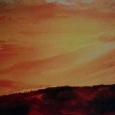 Untitled (orange sunset on red hill)