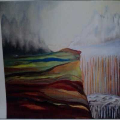 Untitled (Brown Cliff/White Waterfall)