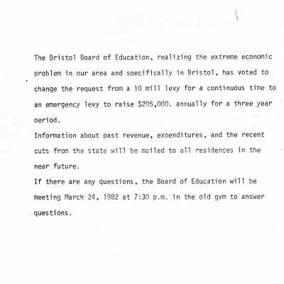 Bristol School Notice, 1982