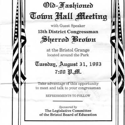 Notice of Town Hall meeting with Sherrod Brown, 1993