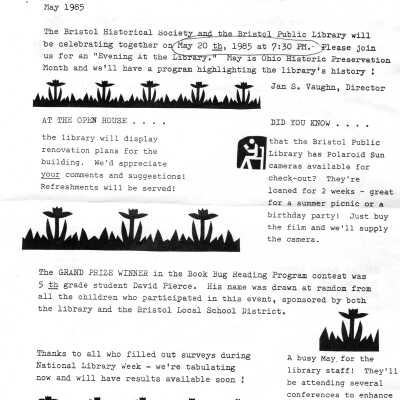 Library, Newsletters, 1985