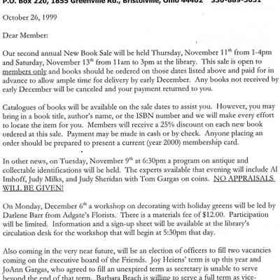 Newsletter, Friends of Bristol Public Library, 1999