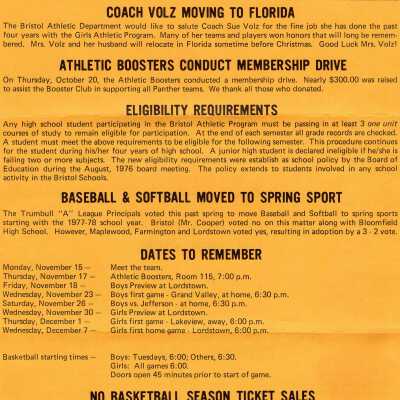 Bristol School Sports Letter, 1977