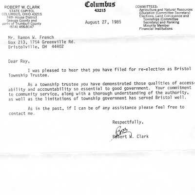 Recommendation letter for Ray French,1985