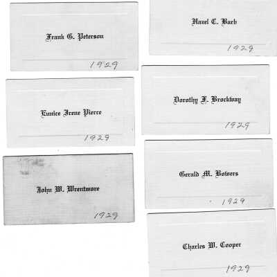 Name cards of 10 of class seniors of 1929