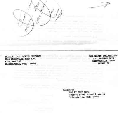 Mailer from Bristol Board of Education, 1989