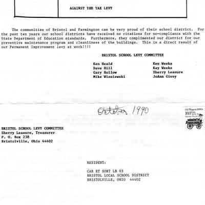 Mailer, Bristol School Levy