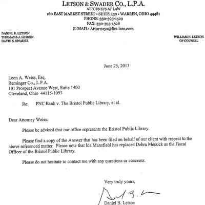 Letter of 2013 regarding Maltby Trust