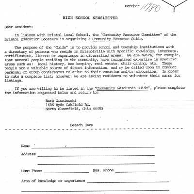 High School Newsletter, 1980