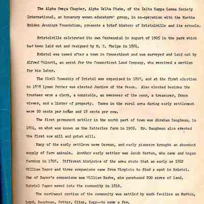 History of Bristolville, Ohio by Alpha Omega Chapter