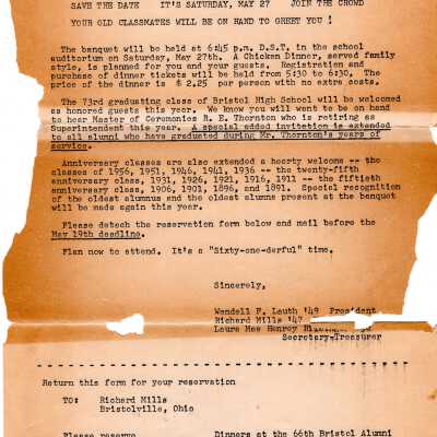 Invitation for Bristol Alumni, May 1961