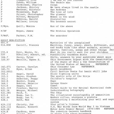 Library Book List, 1986