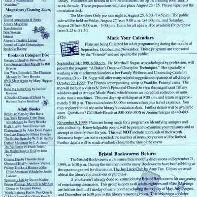 Newsletter, Friends Bristol Public Library, 1999