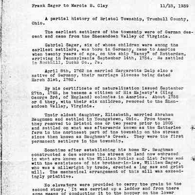 Notes of Sager Family History, 1939