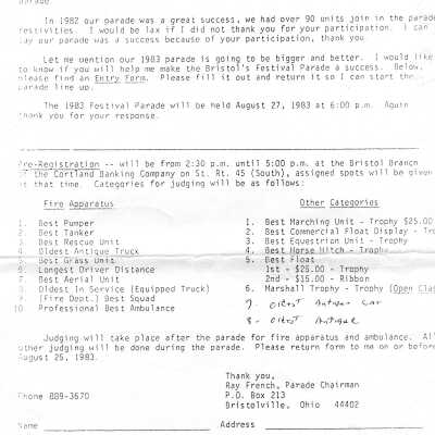 Newsletter from Bristol Fire Department, 1983