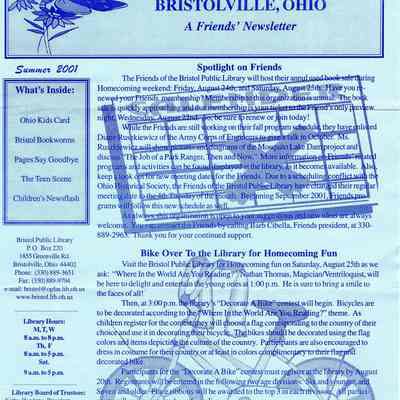 Newsletter, Friends Bristol Public Library, 2001