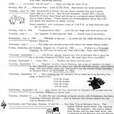 Bristol Historical Society Events, 1988