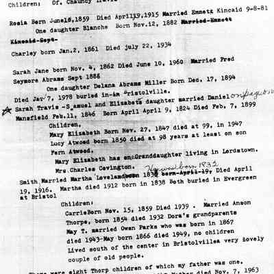Notes of Travis Family, 1984