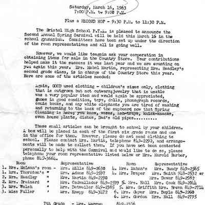 Bristol School P.T.A. Program, 1963