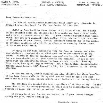 Bristol School letter, 1977