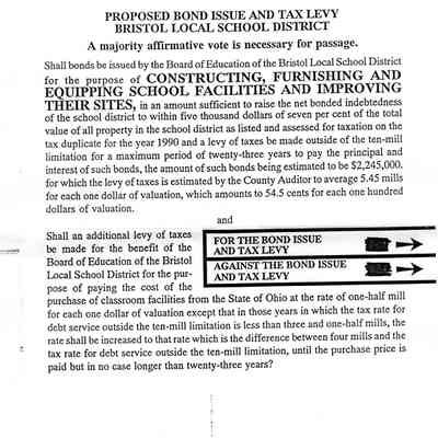 Mailer for Bristol School Bond Issue, 1990