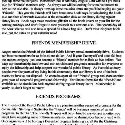 Newsletter, Friends Bristol Public Library and Invoice