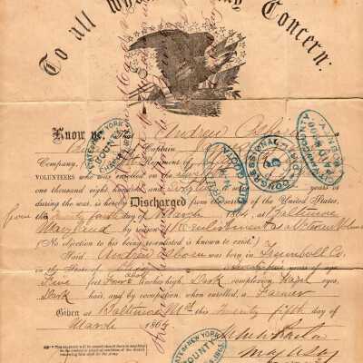 Discharge papers, 1864