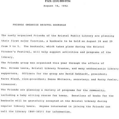 Notice, Friends, 1992