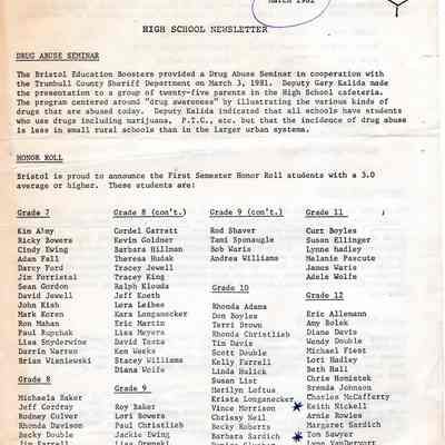 Newsletter, Bristol School, 1981