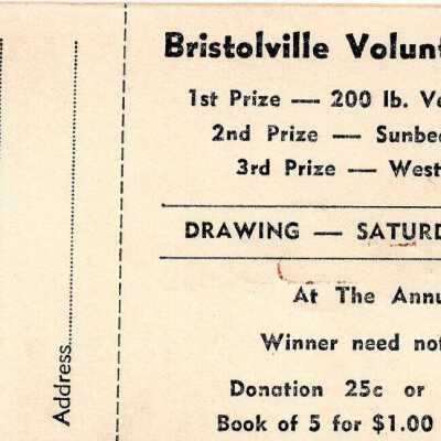 Raffle tickets, Bristolville Volunteer Fire Department, 1956