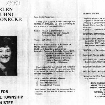 Flyer for Bristol Township Trustee, 1983