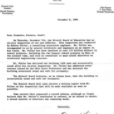 Mailer, Bristol Board of Education, 1989