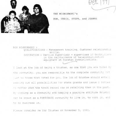 Letter to voters of Bristol Township, 1991
