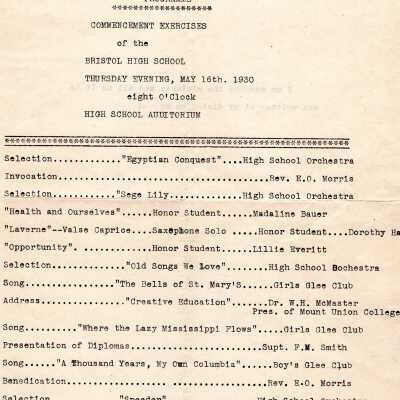 Program, Commencement Exercise Bristol School, 1930