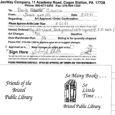 Invoice, Friends of Bristol Public Library,2001