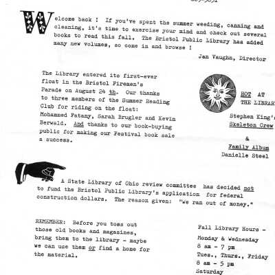 Library, Newsletters, 1985