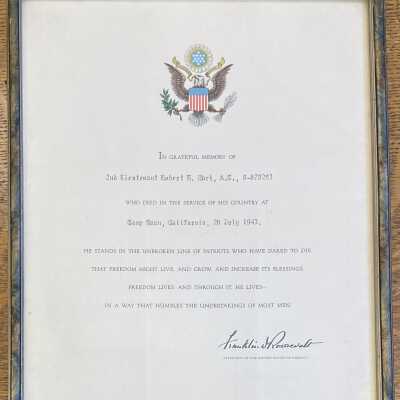 Memorial Certificate of Robert Mack