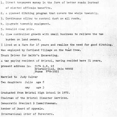 Letter to Bristol Township voters, 1985