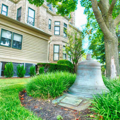 Elmhurst History Museum grounds, fire bell