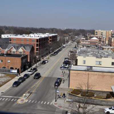 N. Addison Avenue from the Addison Parking Deck