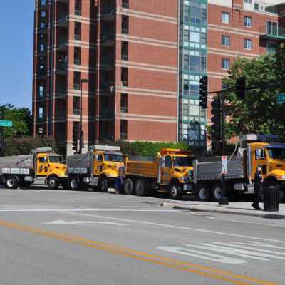 Public Works Truck Roadblock in Downtown Elmhurst